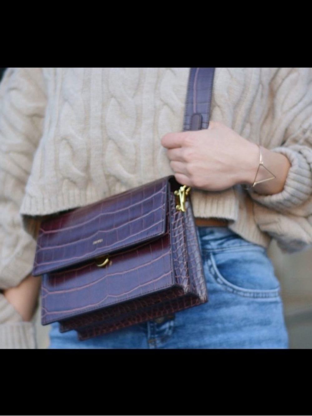 JW PEI Croc-Embossed Shoulder Bag in Brown
